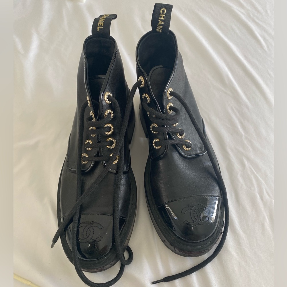Chanel lace up boots